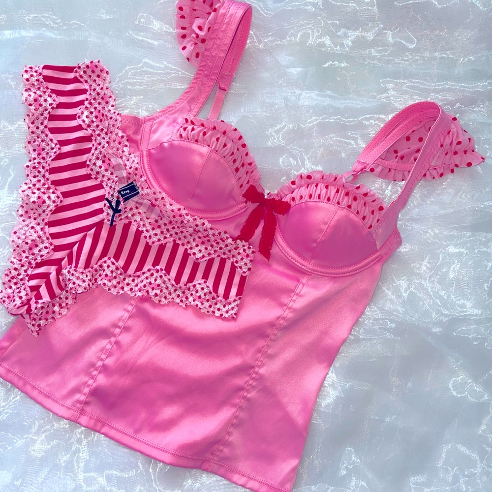 Victoria’s Secret 2 Pc Sexy Little Things Corset Stripe Polkadot Panty Set